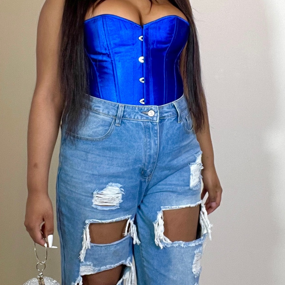 Blue tie back corset
